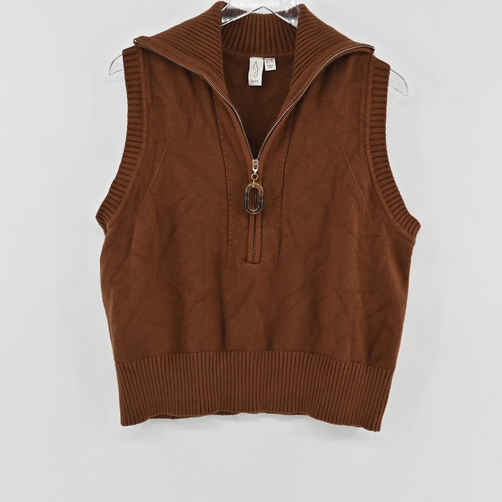 Joie Quarter Zip Sweater Vest Womens Size XL Brown Sleeveless Pullover Preppy